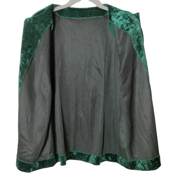 Vintage 80s Green Crushed Velvet Blazer Oversized Gold Buttons Collarless - Picture 4 of 4